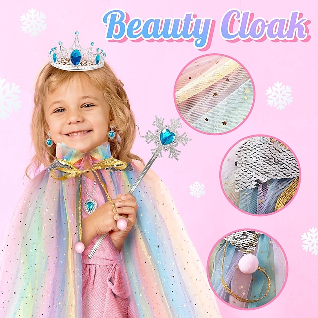 Children's Birthday Gift Girl Toy Cloak Cloak Skirt Magic Stick Crown Princess Role Playing Set Gifts for girls aged 4-6 years old