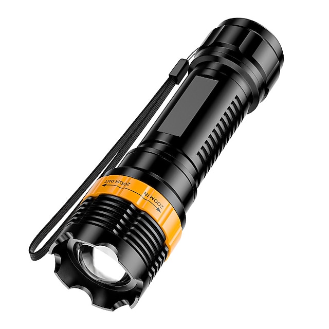  1pc LED Strong Light Flashlight Charging Zoom 3 Mode with Tail Rope Household Flashlight