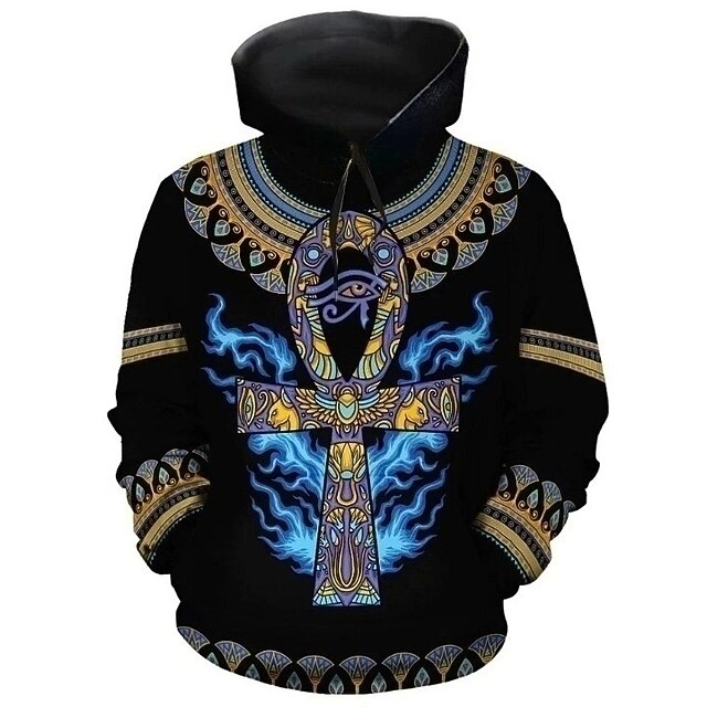 Men's Graphic Tribal Flame Hoodie Hoodies Sweatshirt Daily Basic Long Sleeve Hooded Vacation Sports Outdoor Holiday Red Blue Print Front Pocket Spring &  Fall Designer4