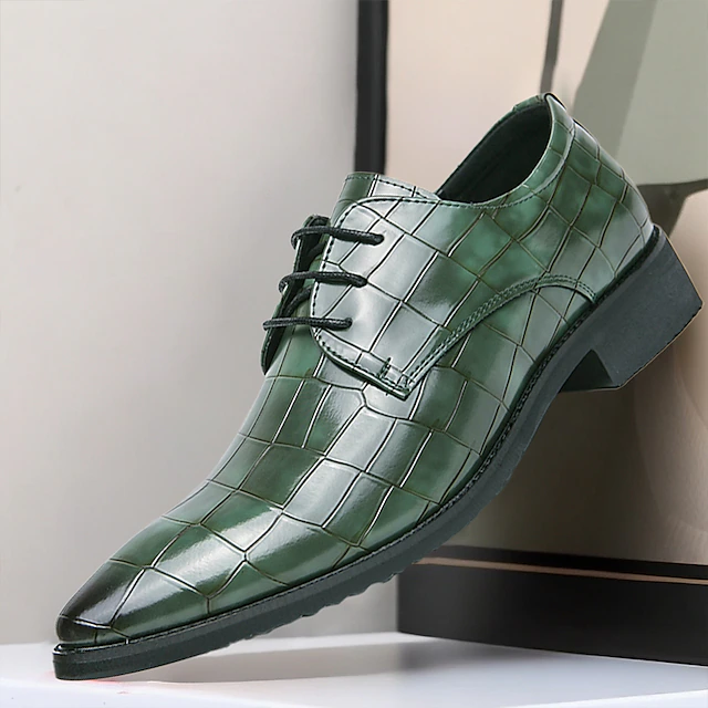 Men's Green Crocodile Pattern Patent Leather Oxford Shoes - Luxury Lace-Up Dress Shoes for Formal Events and Business Attire 22