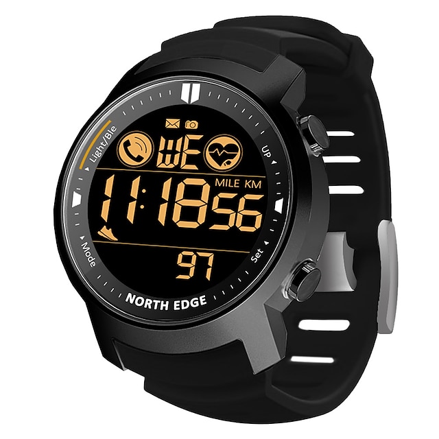  NORTH EDGE Men's Digital Watch Military Waterproof 50M Running Sports Pedometer Stopwatch Watch Heart Rate Wristband Android IOS