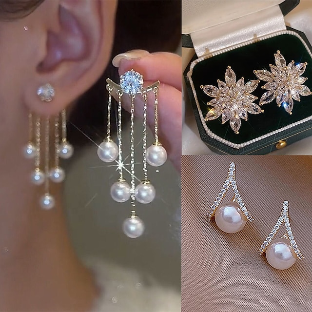  Brincos femininos, joias finas com borla, brincos preciosos, elegantes, joias brancas para festa de casamento, 3 pares