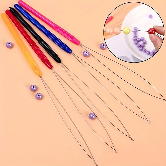  1pcs, Beading Device Long Stainless Steel Opening Curved Beading Needle Jewelry Beads Simple Wire Rope Pin DIY, Print Drawings Embroidery Cloth Threads Needles And Instruction, Weaving Tool Punch Need