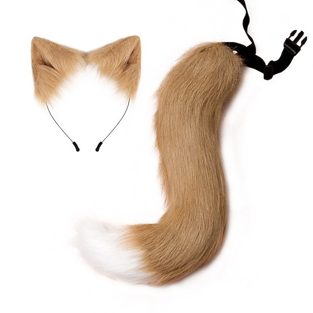  urechi de pisică și lup costum de cosplay coadă de animal din blană artificială clemă de păr toaletă de halloween bentita din piele set de coadă pentru martie gras