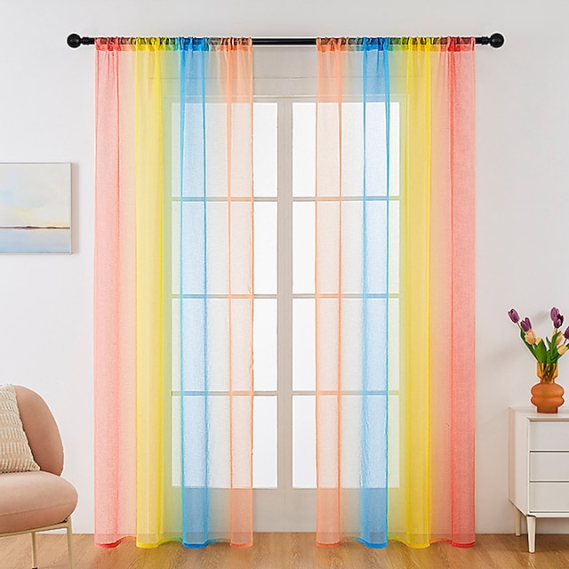  LGBT Rainbow Semi Sheer Curtain Teenage Girls Bedroom Curtains Set Window Panel Voiles Drape for Girls Room/Kids Room/Nursery/Living Room 1 Panel