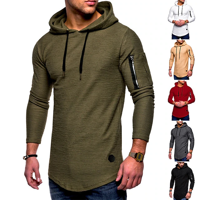 Men's T shirt Tee Long Sleeve Shirt Hooded Long Sleeve Sports & Outdoor Vacation Going out Casual Daily Soft Plain Black White Activewear Fashion Sport 7