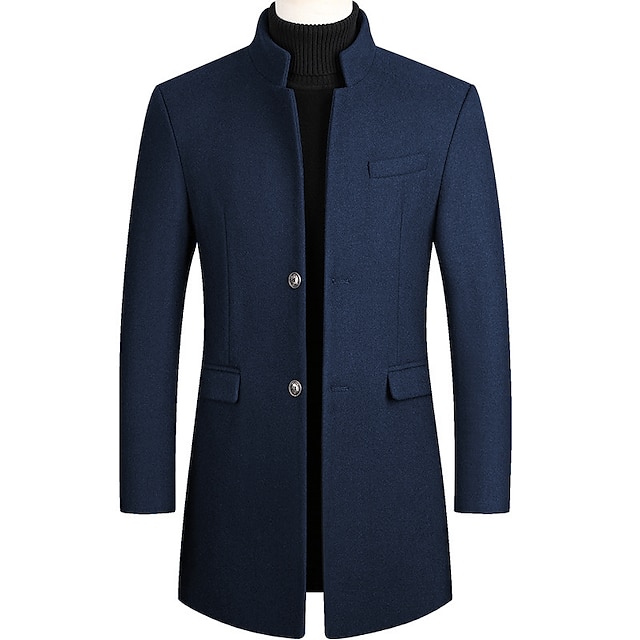  Homme Manteau d'hiver Manteau Trench Entreprise Usage quotidien Hiver Polyester Chaud Extérieur Vêtements d'extérieur Vêtement Tenue Mode Guêtres Couleur Pleine Poche Col Mao Droit 2 boutons