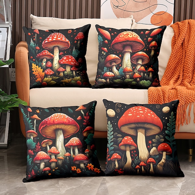  Housse de coussin double face en forme de champignon, taie d'oreiller carrée décorative douce, pour chambre à coucher, salon, canapé, chaise, 1 pièce