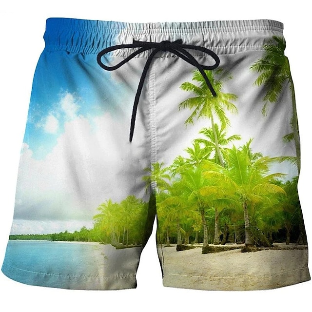  Bărbați Pantaloni Scurti Pantaloni Scurți de Înot Boxeri înot Cordon cu căptușeală din plasă Talie elastică Copac de cocos Uscare rapidă Scurt Concediu Plajă Hawaiană Casual Albastru piscină Trifoi