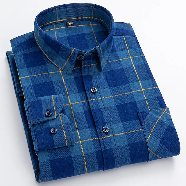 Men's Shirt Dress Shirt Plaid Office & Career Wedding Party Black Dark Red Red Blue Long Sleeve Lapel Spring & Fall Clothing Apparel Front Pocket 7