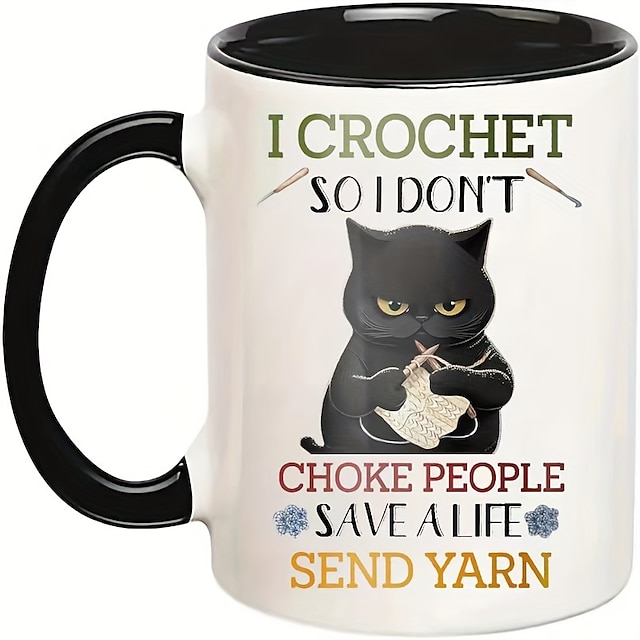  1pc I Crochet So I Don't Choke People Cup Knitting Coffee Mug Halloween Black Cat Gifts For Cat Lovers Party Gift Holiday Gift Christmas Gift