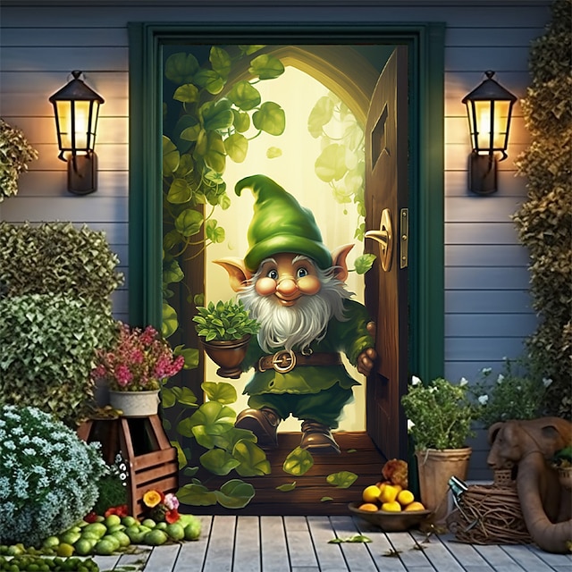  Saint Patrick's Day Gnome deur covers deur tapijt deur gordijn decoratie achtergrond deur banner voor voordeur boerderij vakantie feest decor benodigdheden