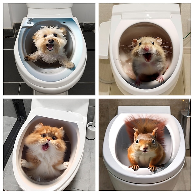 3D-Katzen-Welpen-Tier-Badezimmer-WC-Aufkleber, Heimdekoration-Wandaufkleber, selbstklebender wasserdichter und ölbeständiger Aufkleber