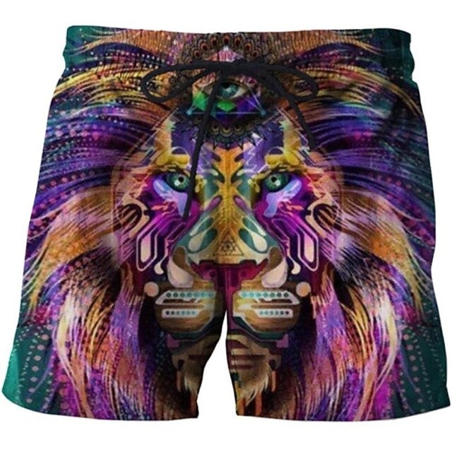 Men's Lion Swim Trunks Swim Shorts Board Shorts Mid Waist Hawaiian Casual Holiday Beach Drawstring with Mesh lining Elastic Waist Designer Clothing Apparel3