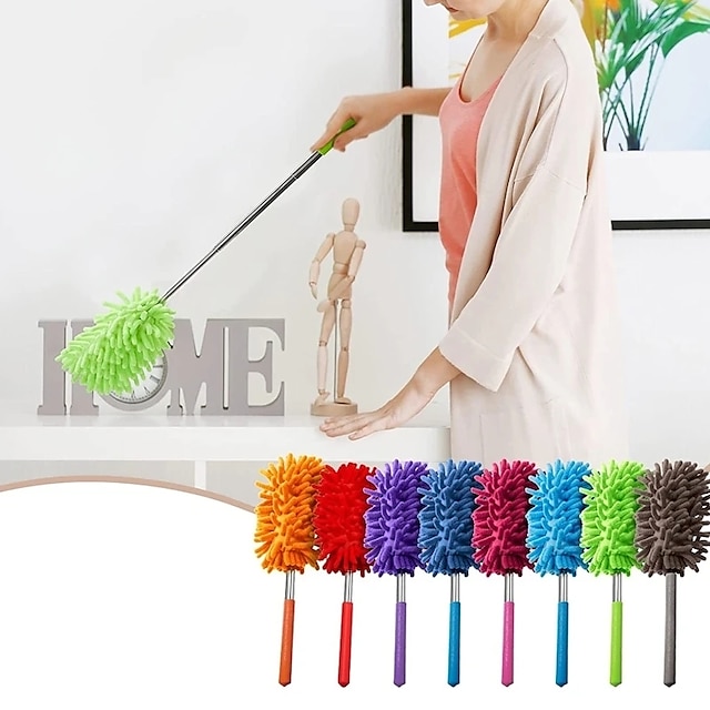  Mini Stainless Steel Retractable Chenille Dust Duster Car Dust Duster Electrostatic Dust Removal Brush Retractable FeatherDuster