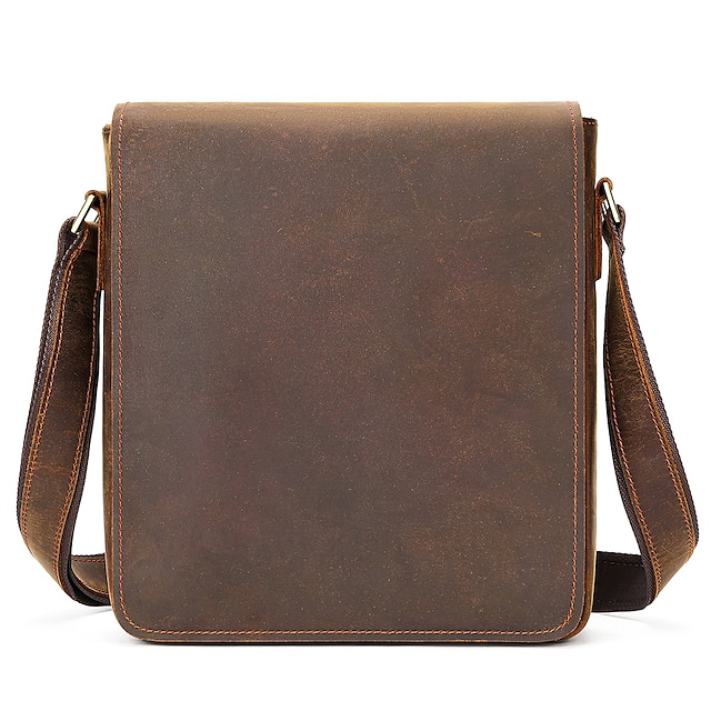 Men's Genuine Leather Bag Shoulder Crossbody Bag Casual Bag Crazy Horse Leather Large Capacity Shoulder Bag