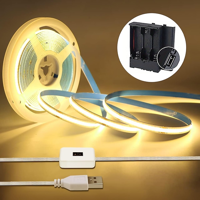  justerbar lysstyrke håndbølge aktivering usb cob led lys stripe 1-2,5m aa batteriboks manuell skanning sensor led tape lys belysning egnet for soverom bakgrunnsbelyst kjøkken soverom speil garderobe