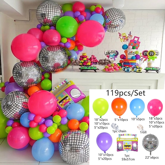  Ensemble de chaînes de ballons à thème des années 80 et 90, arc disco, ballon radio 4d, décoration de fête rétro