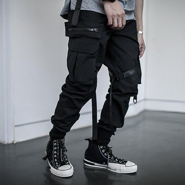 Men's Cargo Pants Joggers Techwear Drawstring Elastic Waist Multi Pocket Plain Comfort Wearable Casual Daily Holiday Sports Fashion Black 6