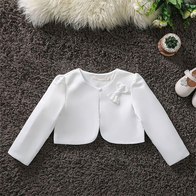  Kids Girls' Cardigan Solid Color School Long Sleeve Button Active Cotton 7-13 Years Spring White