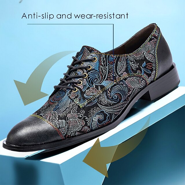 Stylish Dress Shoes For Men 2026.Men's Jacquard Fabric Floral Pattern Lace-Up Oxford Shoes with Leather ...