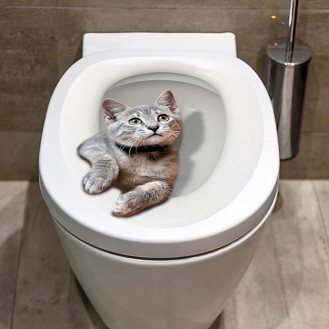  面白い子猫トイレ蓋ステッカー、3D子猫便座ステッカーデカール、防水ピール & スティックトイレ動物デカール装飾浴室洗面所美的部屋の装飾、家の装飾