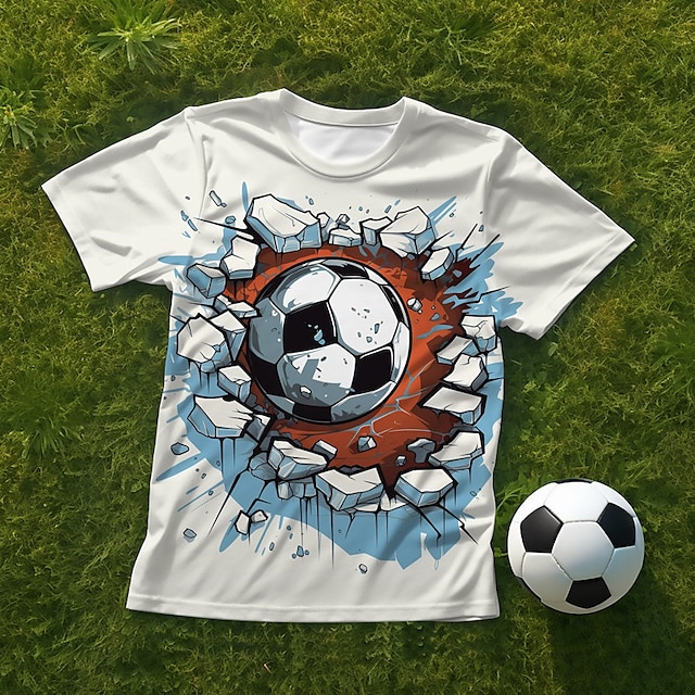  Gutt 3D Fotball T-skjorte Skjorte Kortermet 3D-utskrift Sommer Aktiv Sport Mote Polyester Barn 3-12 år Crew-hals utendørs Avslappet Daglig Normal