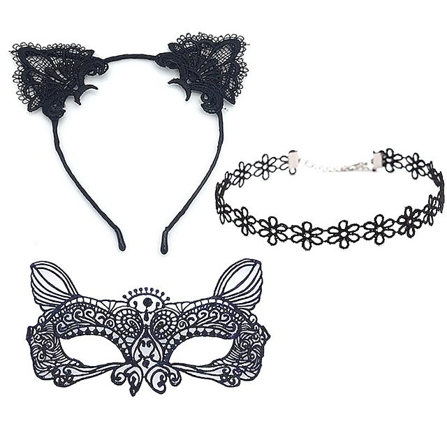 Costume en dentelle noire, bandeau en dentelle pour Halloween, fête de danse, masque amusant, accessoires de tir