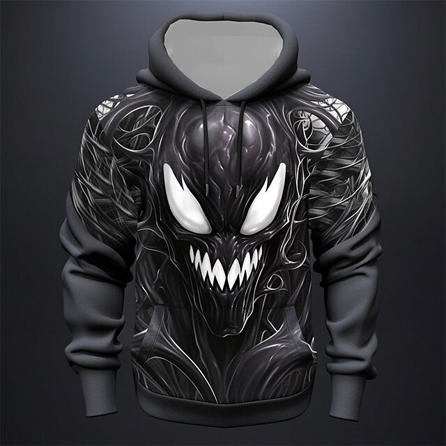 Men's Graphic Monster Hoodie Hoodies Sweatshirt Fashion Daily Long Sleeve Hooded Vacation Sports Outdoor Holiday Black Dark Gray Print Front Pocket Spring &  Fall Designer3