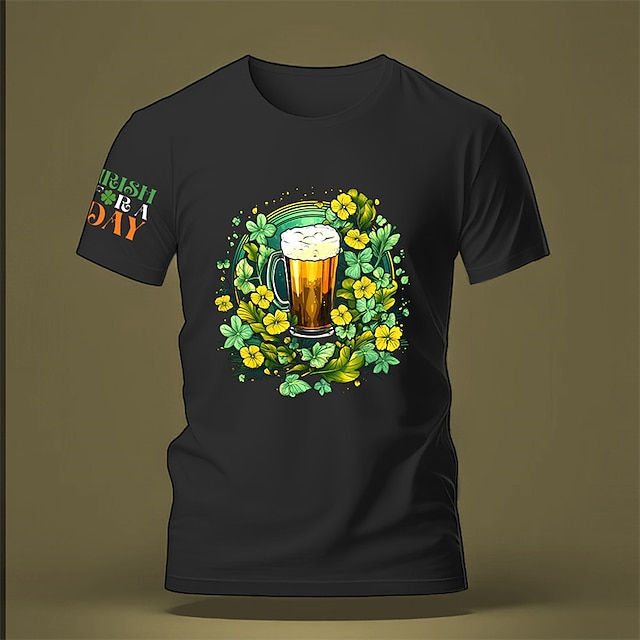  st.patrick's dag bloemen oktoberfest bier st. Patrick's Day zwart wit blauw t-shirt tee heren grafisch overhemd van katoenmix sport klassiek overhemd korte mouw comfortabel t-shirt sport outdoor