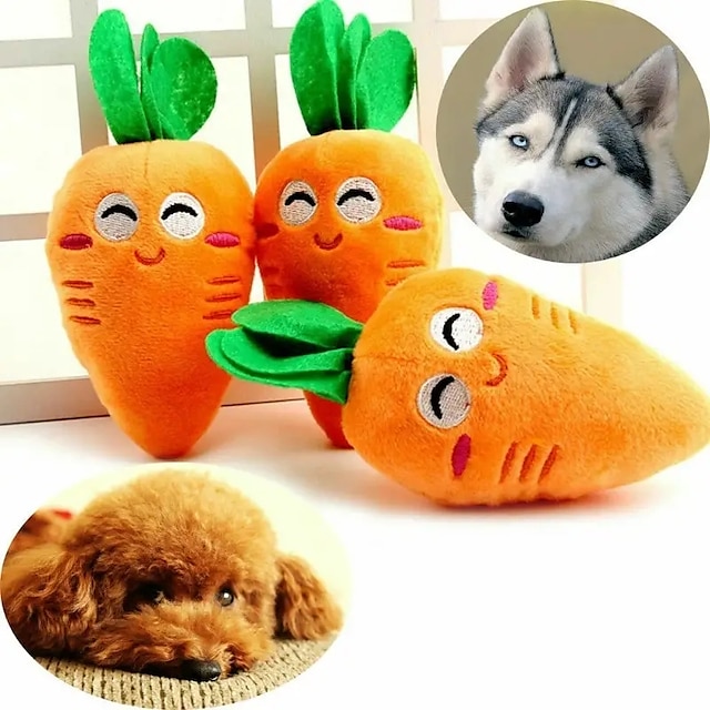 ShengShi 2Pcs Cute Plush Carrot Dog Toys Plush Squeaky Toy for Puppy Dog  Cat Smiling Carrot Chew Outdoor Play Dogs Interactive Toy