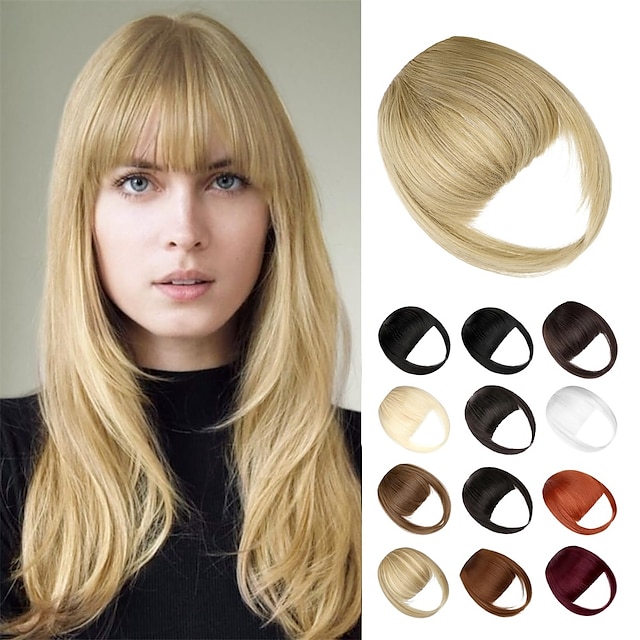  Pony-Haarspange, künstlicher Pony, natürlicher Clip-on-Pony, künstlicher blonder Pony, einfache Clip-in-Haarverlängerung, französischer Pony, Fransen mit Schläfen, Haarteile, gebogener Pony für den