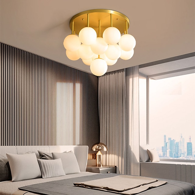  Lustre de teto moderno para corredor, restaurante, sala de estar, lâmpada suspensa, lustres nórdicos, luz de teto, lustre de bola de vidro-capa branca dourada, lâmpada pendente de decoração de casa