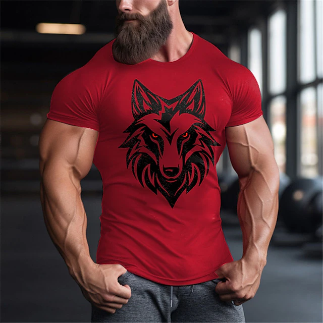 Mens Short Sleeve Wolf Head Graphic T-shirt for Workout & Lifestyle 10
