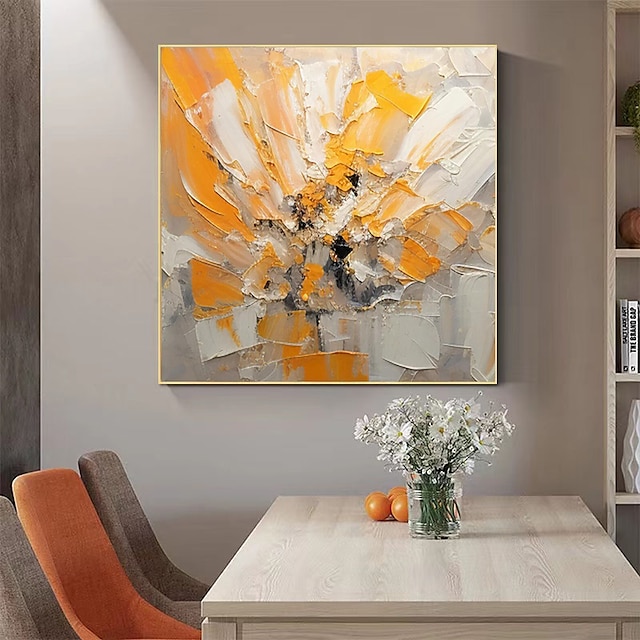  Originales modernes Leinwandgemälde, handgemaltes orangefarbenes Kunstwerk, extra großes Gemälde auf Leinwand, Textur-Kunstwerk, minimalistisches Messergemälde, Wandkunst, ohne Rahmen