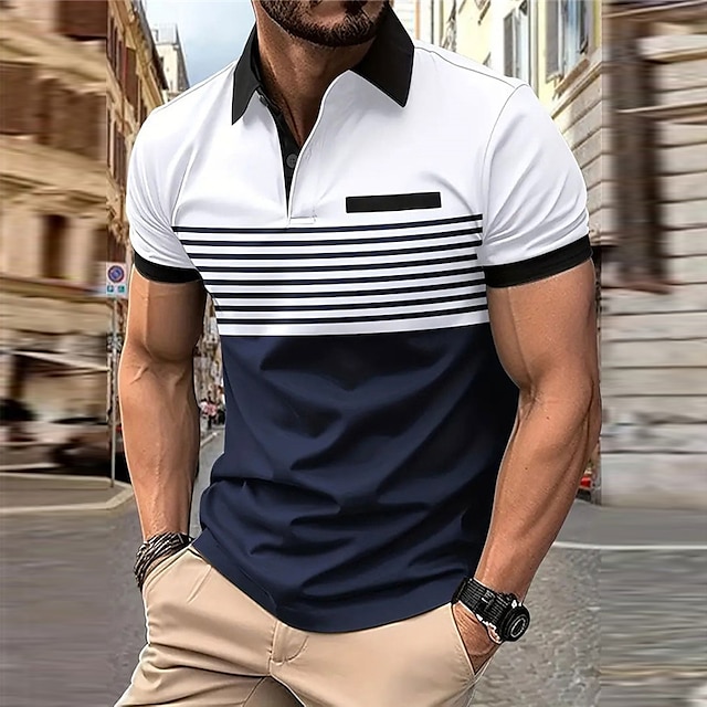  Men's Casual 3D Print Golf Polo Daily Wear Short Sleeve Turndown Polo Shirts White Wine Spring & Summer S M L Micro-elastic Lapel Polo
