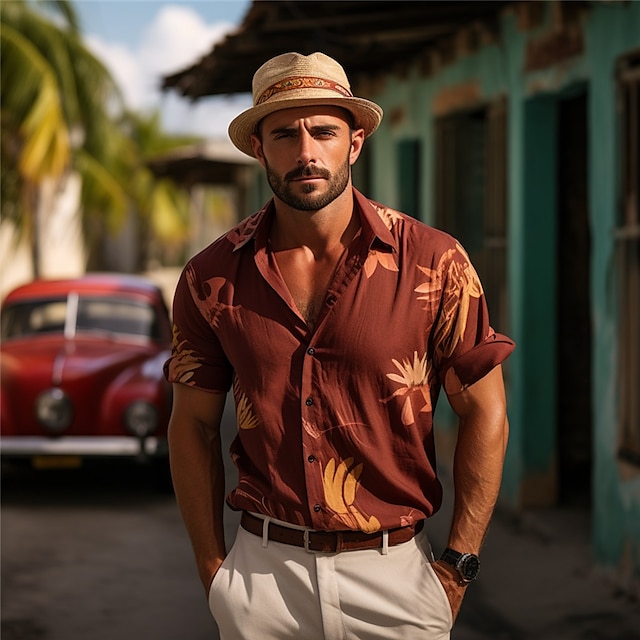 Винтажная мужская курортная гавайская рубашка с 3D принтом «Пальма», летняя рубашка на пуговицах с коротким рукавом, повседневная одежда для отпуска, от S до 3XL