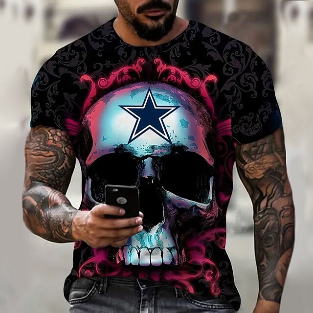 Men's Graphic Skull Skulls Short Sleeve T shirt 3D Print Crew Neck Shirt Daily Designer Outdoor Party Casual Holiday Black White Blue Spring & Summer Clothing Apparel Normal S M L XL XXL XXXL4