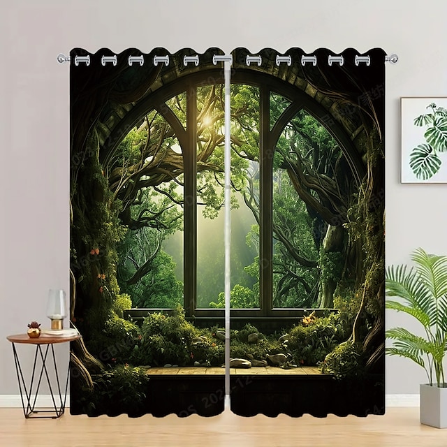  2 Panels Landscape Forest Curtain Drapes Blackout Curtain For Living Room Bedroom Kitchen Window Treatments Thermal Insulated Room Darkening