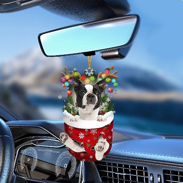  hundebil hængende ornament, akryl 2d fladtrykt nøglering, valgfri akryl ornament og bil bakspejl tilbehør mindegavepakke