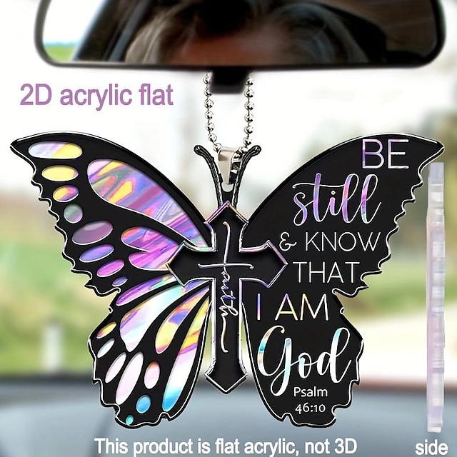  Exquisite Colorful Black Butterfly Jesus Cross Pendant, Bicycle Rearview Mirror Ornament, Key Chain, Holiday Gift
