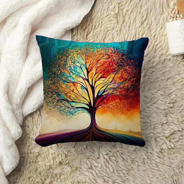  1PC Colorful Tree Double Side Pillow Cover Soft Decorative Square Cushion Case Pillowcase for Bedroom Livingroom Sofa Couch Chair