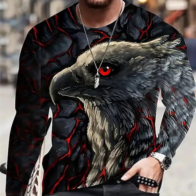 Men's Graphic Animal Eagle T Shirt Long Sleeve T shirt 3D Print Crew Neck Shirt Fashion Designer Casual Sports Outdoor Holiday Going out Blue Sky Blue Red Spring & Fall Clothing Apparel S M L XL 2XL 5