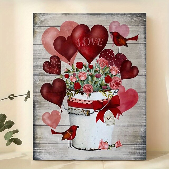  Toile d'art mural vintage de la Saint-Valentin, cœurs, roses rouges, imprimés et affiches, peinture décorative en tissu pour salon, images sans cadre