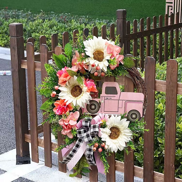  Grinaldas de primavera para porta da frente, decoração de férias de flores artificiais coloridas para casa ao ar livre dentro de casa janela de parede decoração de casamento