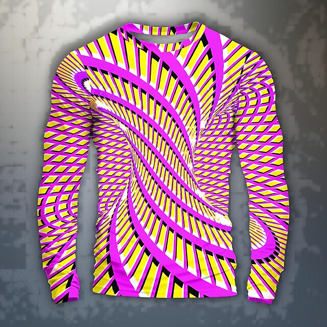 Men's Graphic Optical Illusion Geometic Visual Deception Funny T Shirts Long Sleeve T shirt 3D Print Crew Neck Shirt Daily Designer Artistic Carnival Party Casual Black Yellow Blue Spring &  Fall4