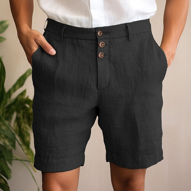  Herre Shorts Lin Shorts Sommershorts Strandshorts Knapp Lomme Rett ben عادي Komfort Pustende Kort Avslappet Daglig Ferie Lin / bomullsblanding Mote Designer Svart Hvit