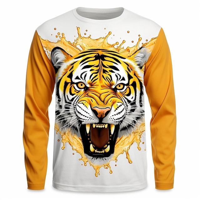  Drenge 3D Tiger T-shirt Skjorte Langærmet 3D-udskrivning Forår Efterår Sport Mode Gade Polyester Børn 3-12 år Rund hals udendørs Afslappet Daglig Regulær