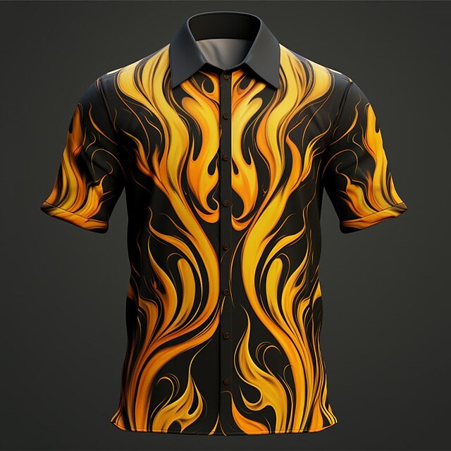 Men's Flame Shirt Button Up Shirt Short Sleeve Casual Daily Wear Going out Weekend Autumn / Fall Turndown Print Button-Down Purple Orange Green2