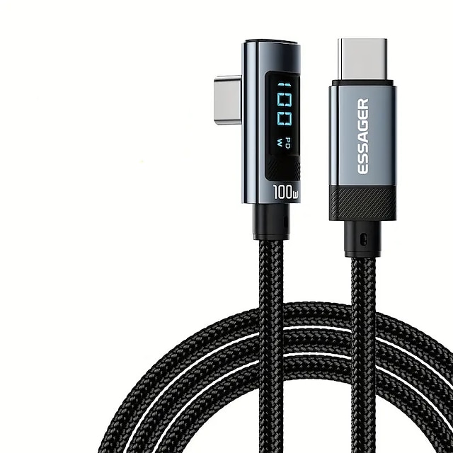  Essager 100W USB C To USB C Fast Charger 90 Degree Angle Charging Cable Display 5A Fast Charging USB C Data Cord